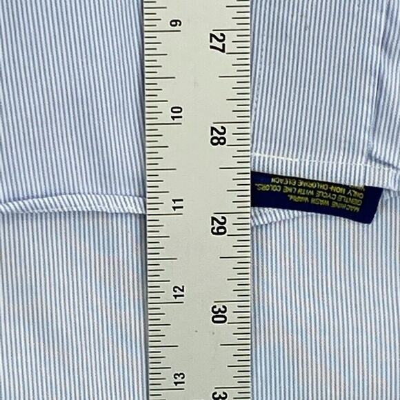 Club Room Shirt Mens 16.5 Blue Striped Button Up Long Sleeve Pinpoint Collared - Picture 11 of 12